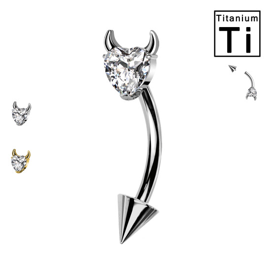 Piercing Sopracciglio in Titanio con Cuore e Corna