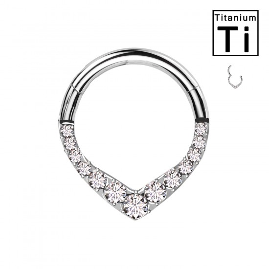PWY-106 Piercing Cerchio Clicker in Titanio con Cristalli a V