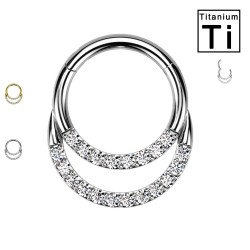 PWY-116 Piercing Cerchio Clicker in Titanio con Doppio Pavé di Cristalli PWY-116 Piercing Cerchio Clicker in Titanio con Doppio Pavé di Cristalli