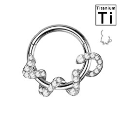 PWY-123 Piercing Cerchio Clicker in Titanio con Serpente Intrecciato e Cristalli PWY-123 Piercing Cerchio Clicker in Titanio con Serpente Intrecciato e Cristalli
