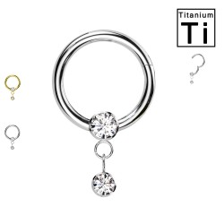 PWY-124 Piercing Cerchio Clicker in Titanio con pendente e cristalli PWY-124 Piercing Cerchio Clicker in Titanio con pendente e cristalli