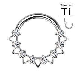 PWY-125  Piercing Cerchio Clicker in Titanio a Segmento di Punta Cava con Otto Cristalli 