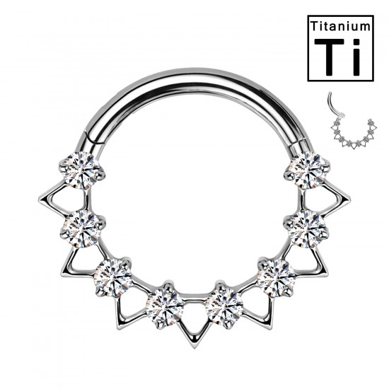 PWY-125  Piercing Cerchio Clicker in Titanio a Segmento di Punta Cava con Otto Cristalli 
