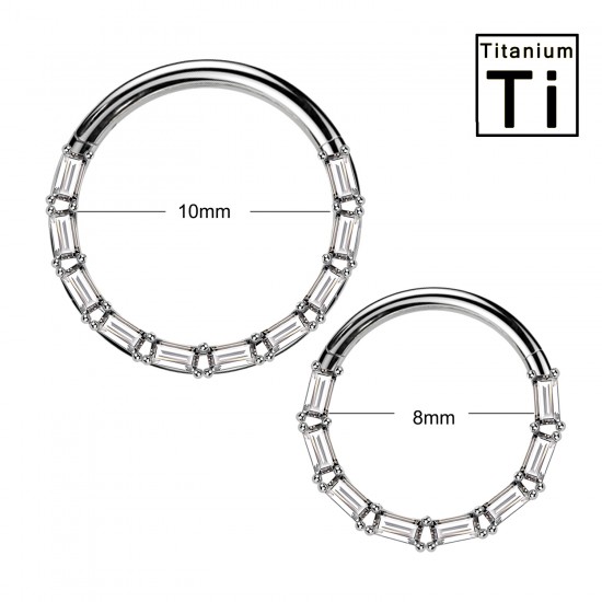 PWY-141 Piercing Cerchio Clicker in Titanio con CristallI a Taglio Rettangolare