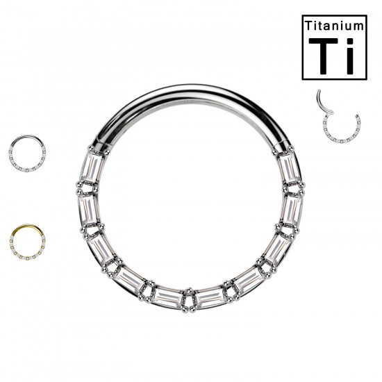 PWY-141 Piercing Cerchio Clicker in Titanio con CristallI a Taglio Rettangolare