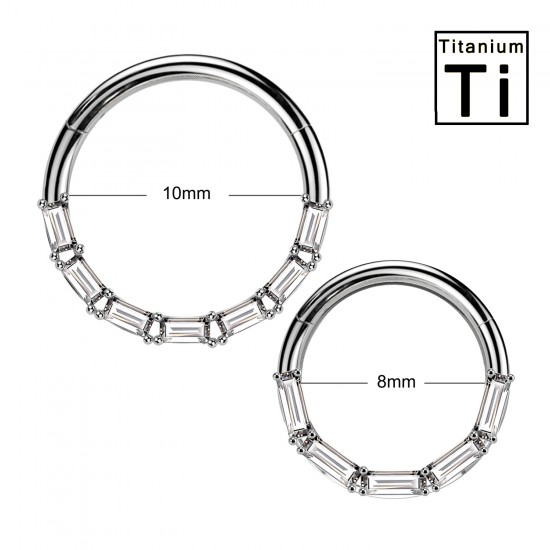 PWY-142 Piercing Cerchio Clicker in Titanio con CristallI a Taglio Rettangolare