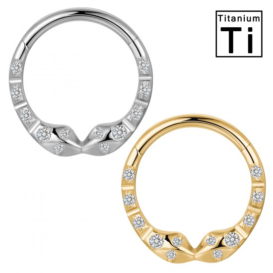 PWY-148 Piercing Cerchio Clicker in Titanio con Serpente e Cristalli