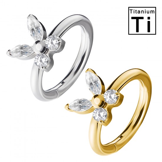 PWY-149 Piercing Cerchio Clicker in Titanio con Farfalla e Cristalli