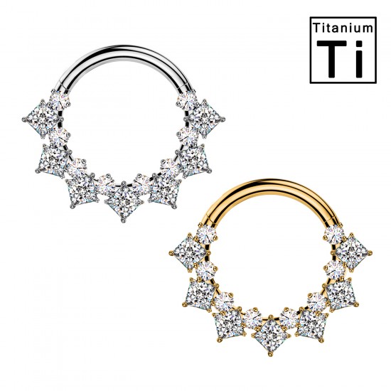 PWY-153 Titanium Hoop Piercing with Square Crystal