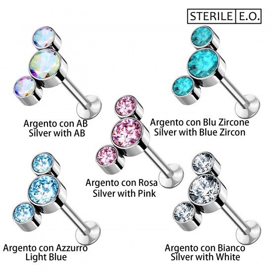 Piercing Sterile Labret Borchie Cartilagine Tre Cristalli