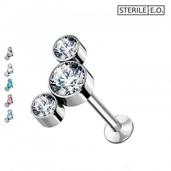Piercing Sterile Labret Borchie Cartilagine Tre Cristalli